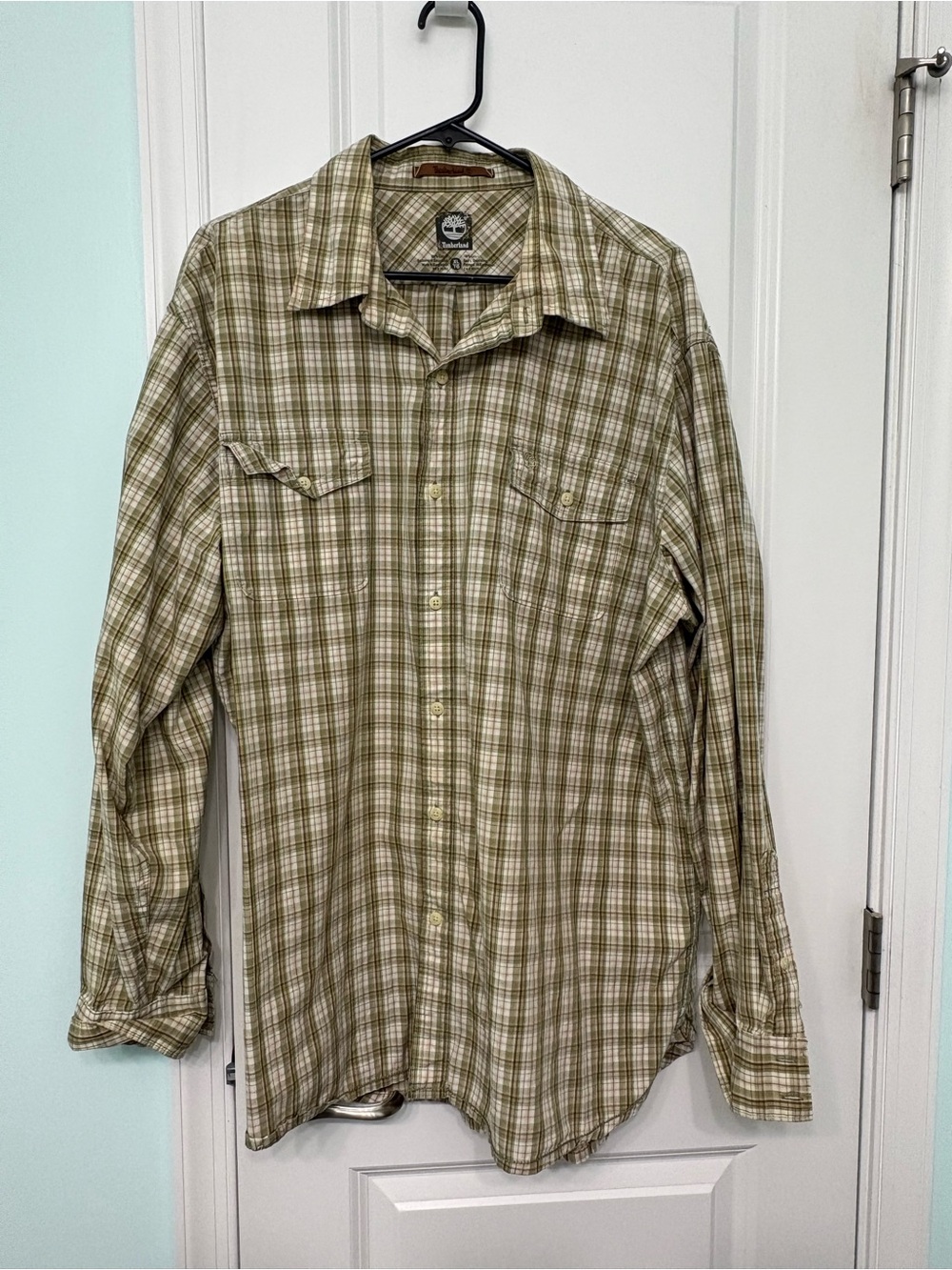 Timberland Olive and Cream Plaid Long-Sleeve Button-Down Shirt